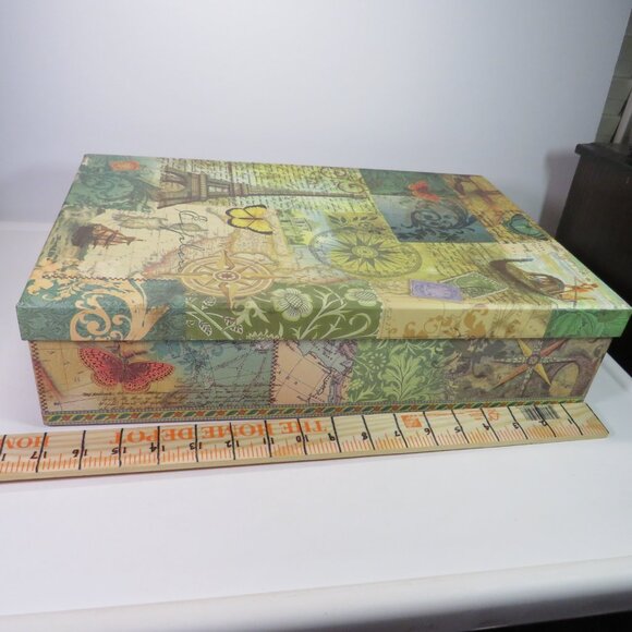 Large  Paris / Maps deign w metal tag holder Punch Studio Gift Box Storage Box - Picture 4 of 13